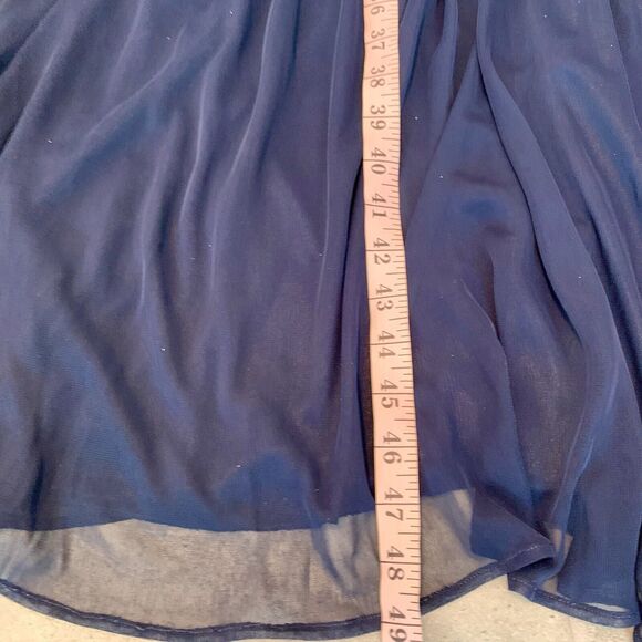 Betsey Adam Navy Blue Gown With Illusion Waist Dress Size 6 Petite - Picture 5 of 7